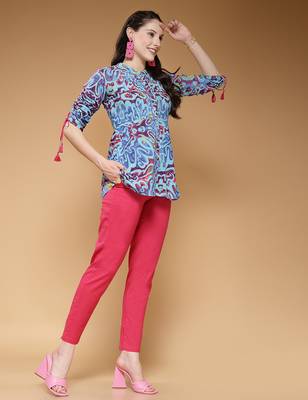cotton blue abstract print co-ord set 4