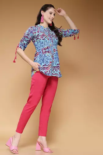 cotton blue abstract print co-ord set