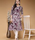 cotton purple floral print straight kurta with trouser