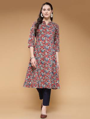 cotton maroon floral print a-line kurta with trouser 1