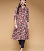 cotton maroon floral print a-line kurta with trouser