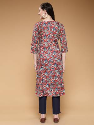 cotton maroon floral print a-line kurta with trouser 2