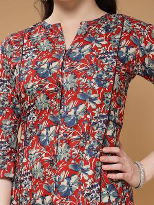 cotton maroon floral print a-line kurta with trouser 3