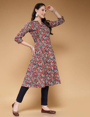 cotton maroon floral print a-line kurta with trouser 4