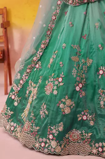 Green Tissue Sequins embroidery Lehenga Choli With Dupatta