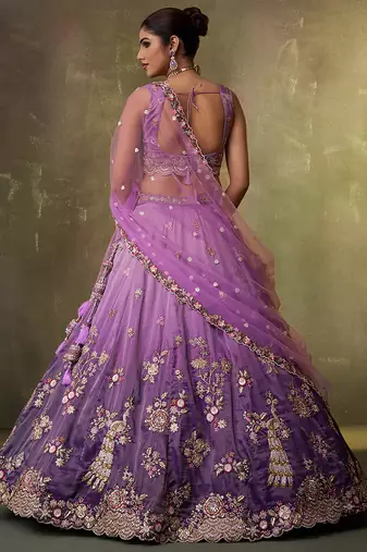 Purple Tissue Sequins embroidery Lehenga Choli With Dupatta
