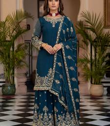 Blue Zari Embroidered Chinon Palazzo Suit