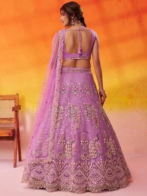 Mauve Net Sequins embroidery Lehenga Choli With Dupatta 2