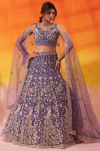 Purple Net Sequins embroidery Lehenga Choli With Dupatta