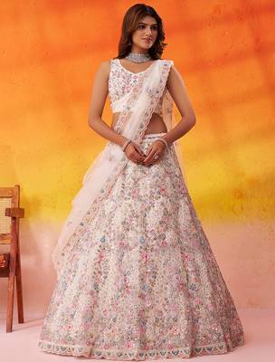 White Net Sequins embroidery Lehenga Choli With Dupatta 1