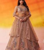 Beige Net Sequins embroidery Lehenga Choli With Dupatta