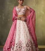 Cream Organza Sequins Thread & Embroidery Lehenga Choli With Dupatta