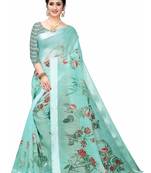 Cotton blend digital print floral pattern tassels saree