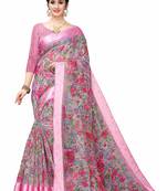 Cotton blend digital print floral pattern tassels saree