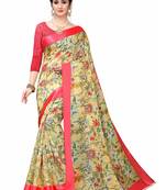 Cotton blend digital print floral pattern tassels saree