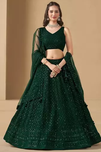 Green Georgette With sequin and thread work Lehenga set with choli and dupatta