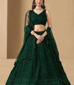 Green Georgette With sequin and thread work Lehenga set with choli and dupatta