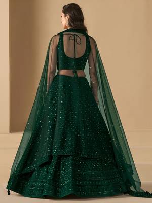 Green Georgette With sequin and thread work Lehenga set with choli and dupatta 2