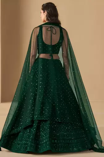 Green Georgette With sequin and thread work Lehenga set with choli and dupatta