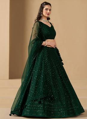 Green Georgette With sequin and thread work Lehenga set with choli and dupatta 3