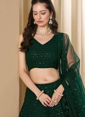 Green Georgette With sequin and thread work Lehenga set with choli and dupatta 4
