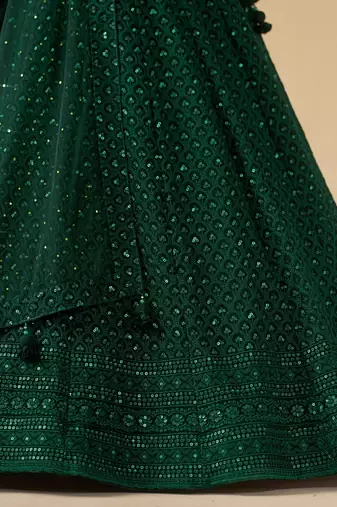 Green Georgette With sequin and thread work Lehenga set with choli and dupatta