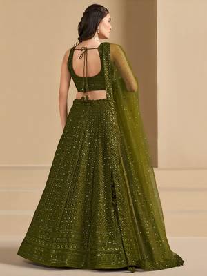 Mehendi Georgette With sequin and thread work Lehenga set with choli and dupatta 2