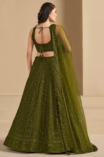 Mehendi Georgette With sequin and thread work Lehenga set with choli and dupatta