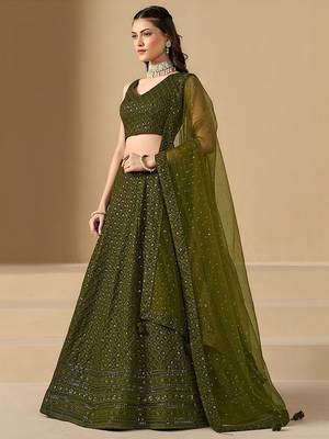 Mehendi Georgette With sequin and thread work Lehenga set with choli and dupatta 3