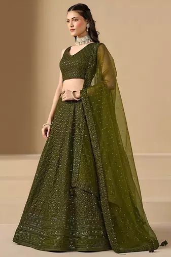 Mehendi Georgette With sequin and thread work Lehenga set with choli and dupatta