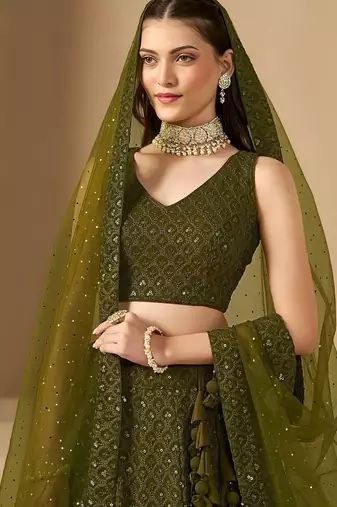 Mehendi Georgette With sequin and thread work Lehenga set with choli and dupatta