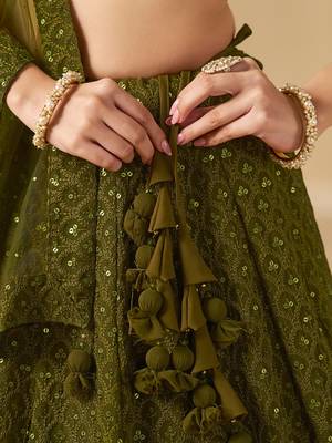 Mehendi Georgette With sequin and thread work Lehenga set with choli and dupatta 5