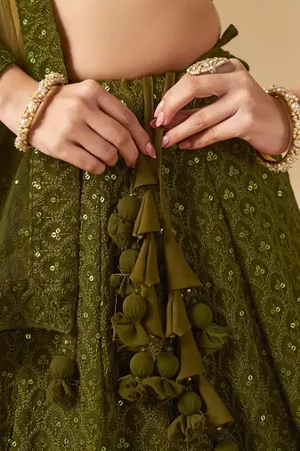 Mehendi Georgette With sequin and thread work Lehenga set with choli and dupatta