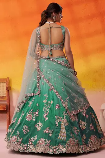 Green Tissue Sequins embroidery Lehenga Choli With Dupatta