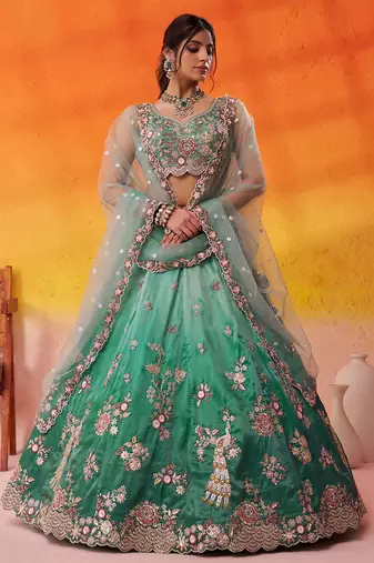 Green Tissue Sequins embroidery Lehenga Choli With Dupatta