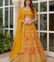 yellow sequins georgette lehenga set choli with dupatta