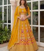 yellow sequins georgette lehenga set choli with dupatta