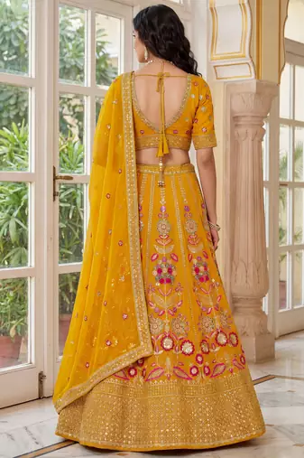 yellow sequins georgette lehenga set choli with dupatta