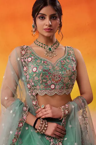Green Tissue Sequins embroidery Lehenga Choli With Dupatta