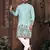 Blue multi thread work silk straight kurta