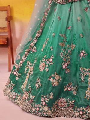Green Tissue Sequins embroidery Lehenga Choli With Dupatta 8