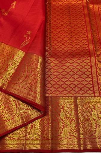 Red color art silk blend sarees with blouse