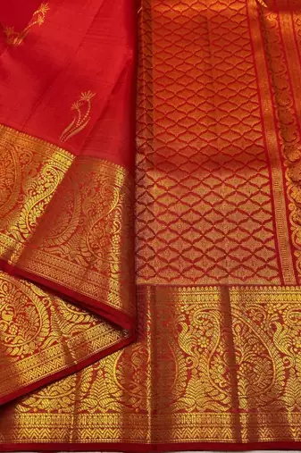 Red color art silk blend sarees with blouse