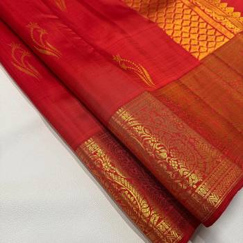 Red color art silk blend sarees with blouse 2