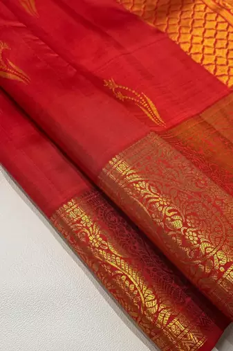 Red color art silk blend sarees with blouse