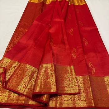 Red color art silk blend sarees with blouse 3