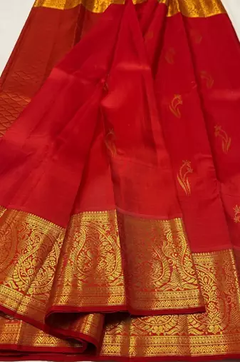 Red color art silk blend sarees with blouse