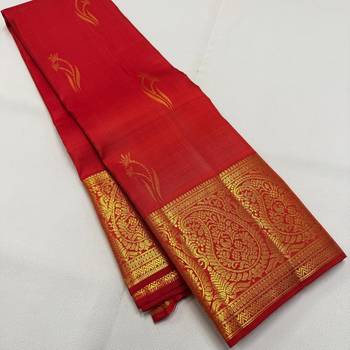 Red color art silk blend sarees with blouse 5