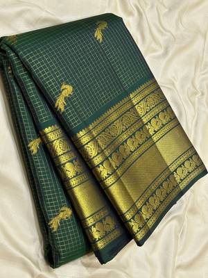 Green color art silk blend sarees with blouse 3