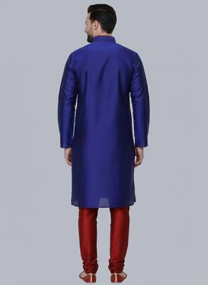 Royal blue embroidered dupion silk kurta set 3